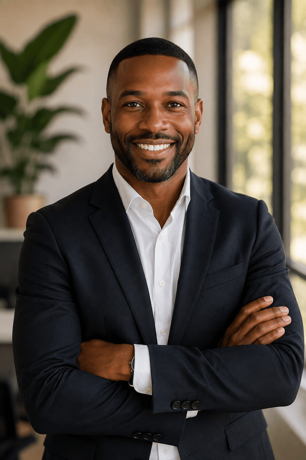 Sterling client photographed in a business suit