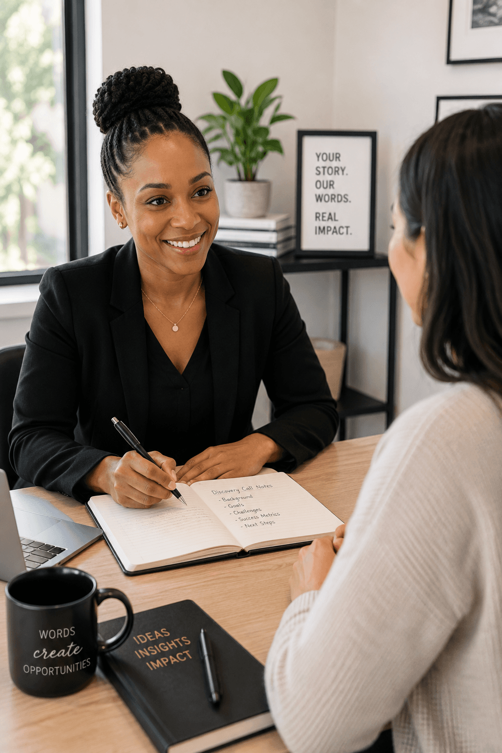 A Sterling writer in a discovery conversation with a client
