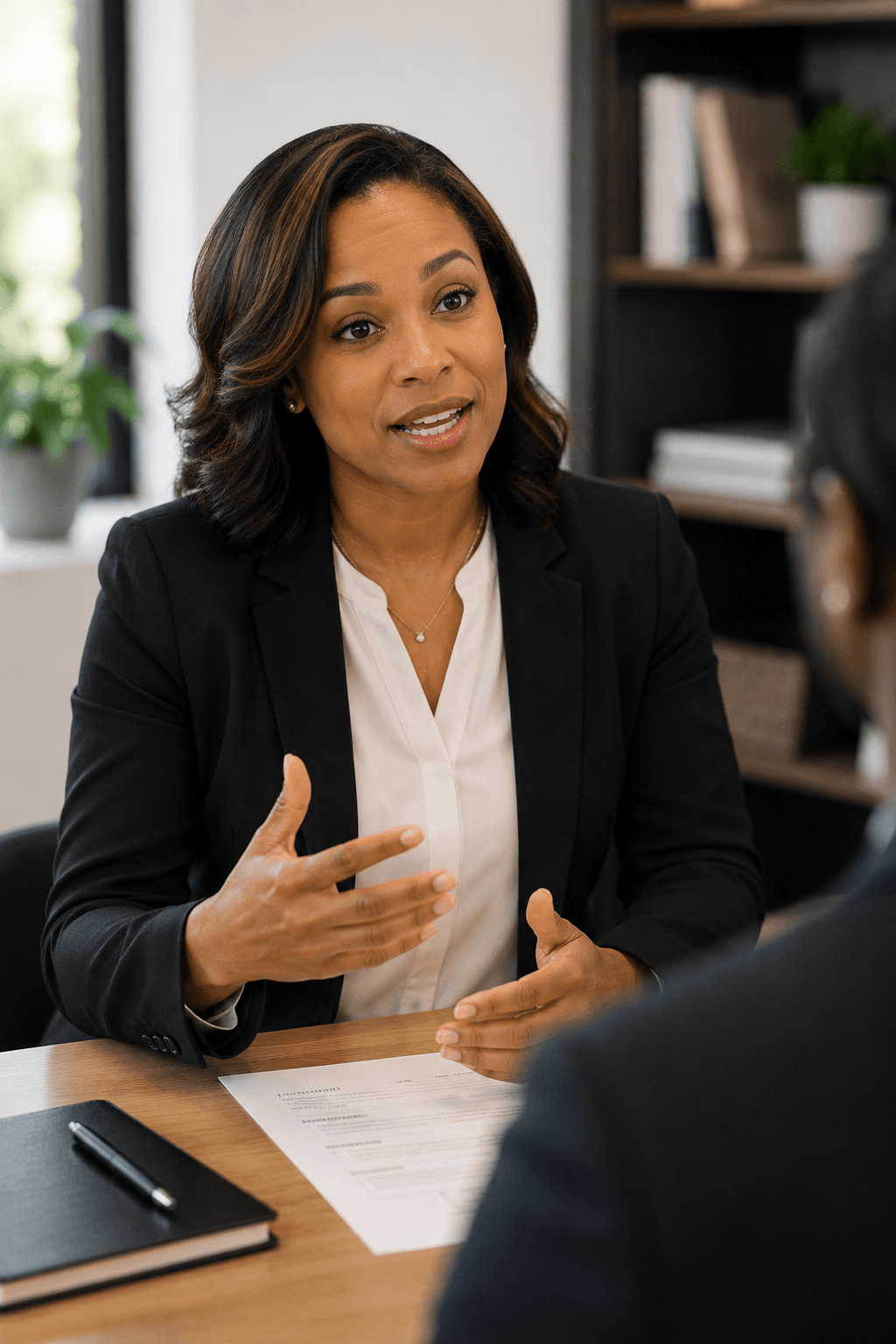 A client rehearsing answers in an interview coaching session